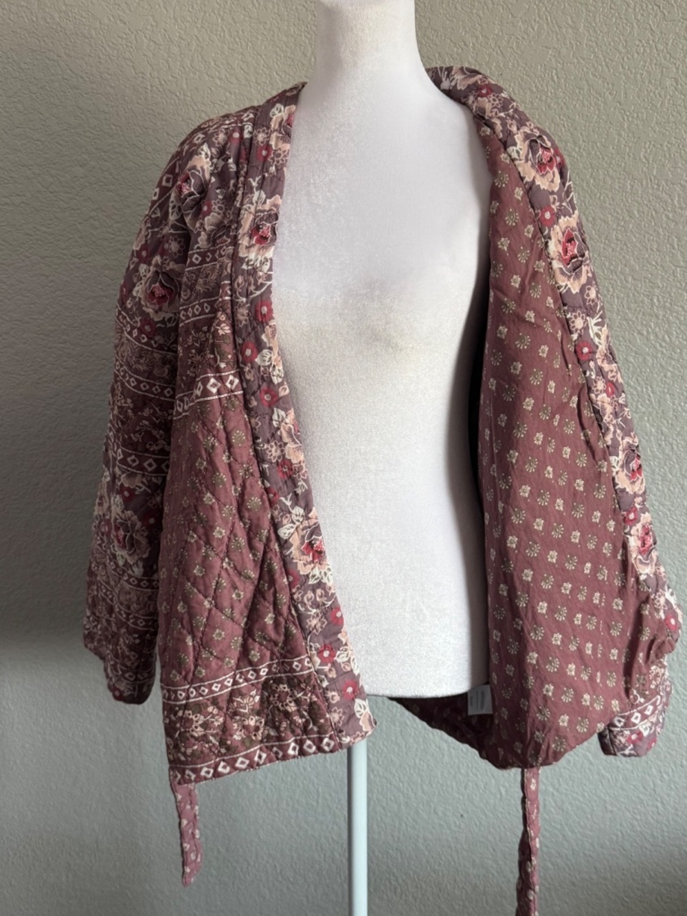 Lucky Brand Bohemian Quilted Kimono Wrap Jacket Oversized Size XS/S - Picture 3 of 10